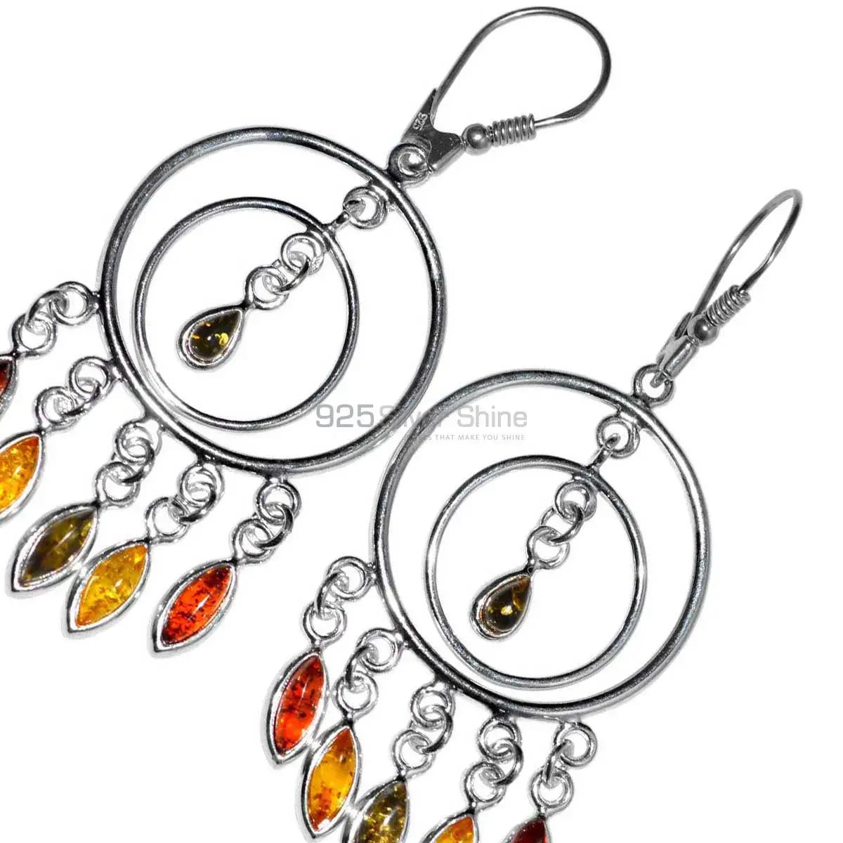 925 Sterling Silver Earrings In Semi Precious Amber Gemstone 925SE2916_0