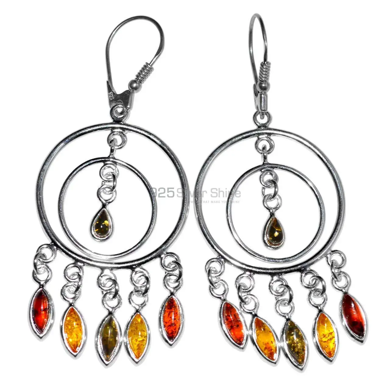 925 Sterling Silver Earrings In Semi Precious Amber Gemstone 925SE2916_1
