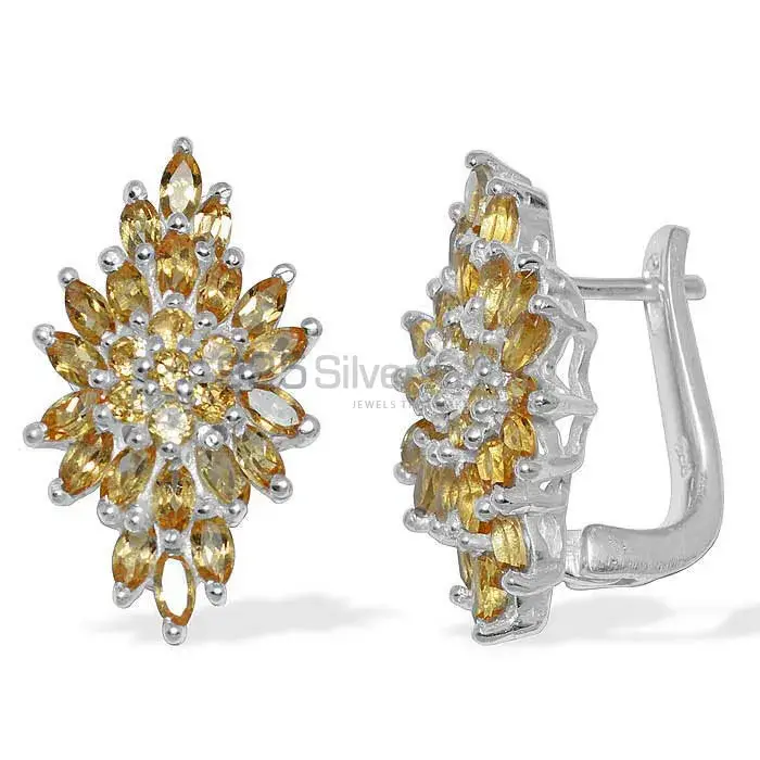925 Sterling Silver Earrings In Semi Precious Citrine Gemstone 925SE883_0