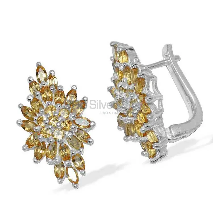 925 Sterling Silver Earrings In Semi Precious Citrine Gemstone 925SE883_1