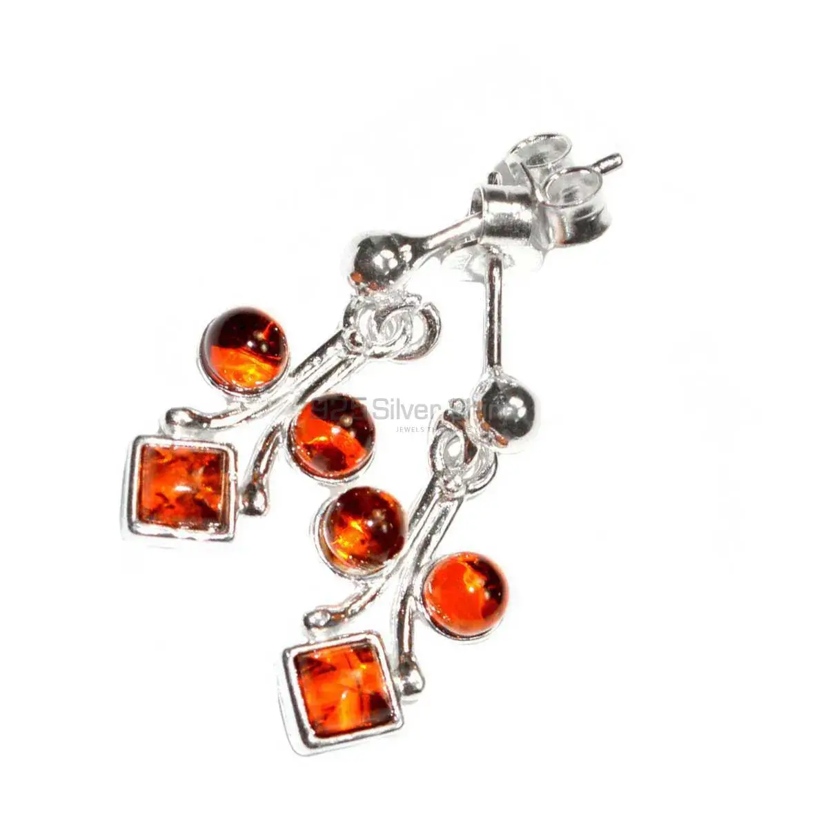 925 Sterling Silver Earrings In Genuine Amber Gemstone 925SE2911_1