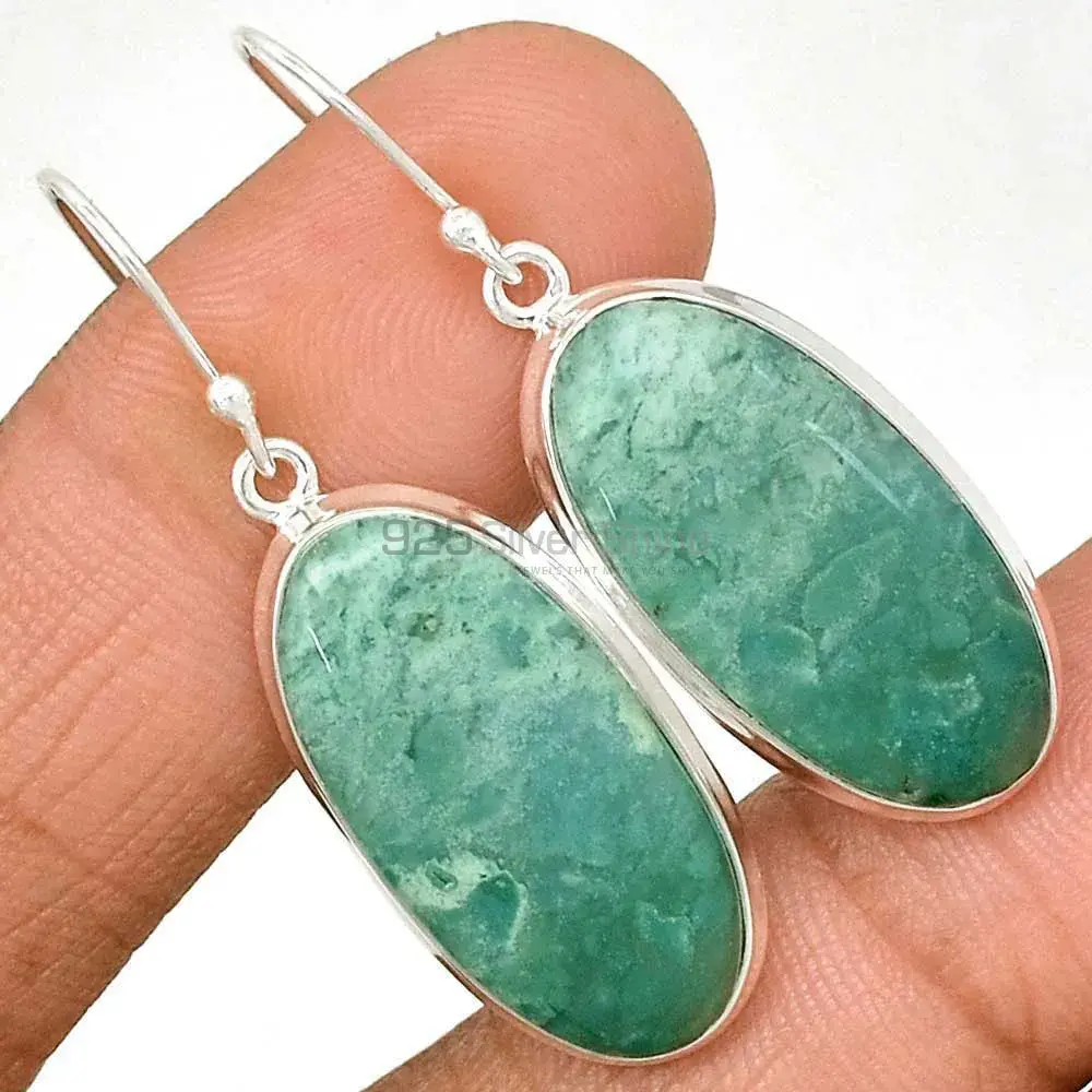 925 Sterling Silver Earrings In Genuine Chrysoprase Gemstone 925SE2277_1