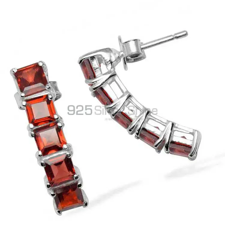 925 Sterling Silver Earrings In Genuine Garnet Gemstone 925SE957_1