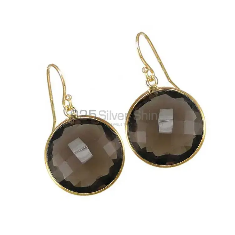 925 Sterling Silver Earrings In Genuine Smoky Gemstone 925SE1939_1