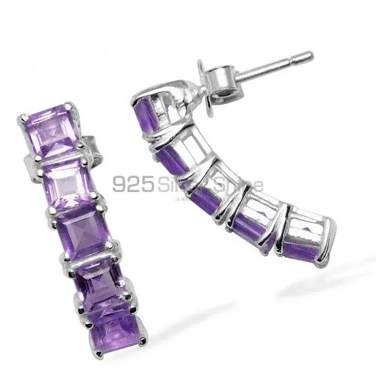 925 Sterling Silver Earrings In Natural Amethyst Gemstone 925SE955_1