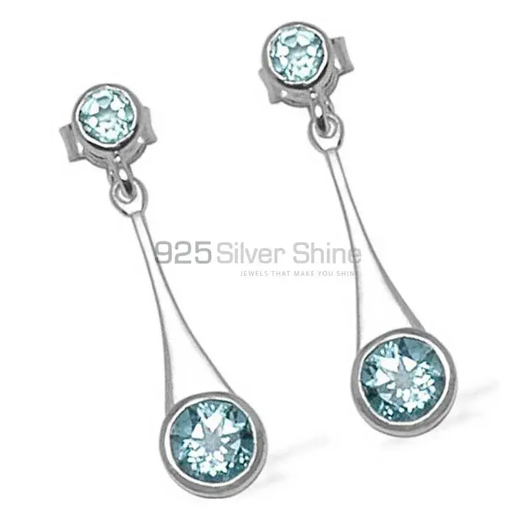 925 Sterling Silver Earrings In Natural Blue Topaz Gemstone 925SE718_1