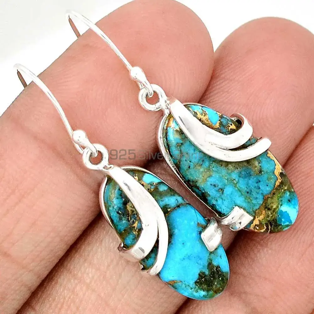 925 Sterling Silver Earrings In Natural Copper Turquoise Gemstone 925SE2117_0