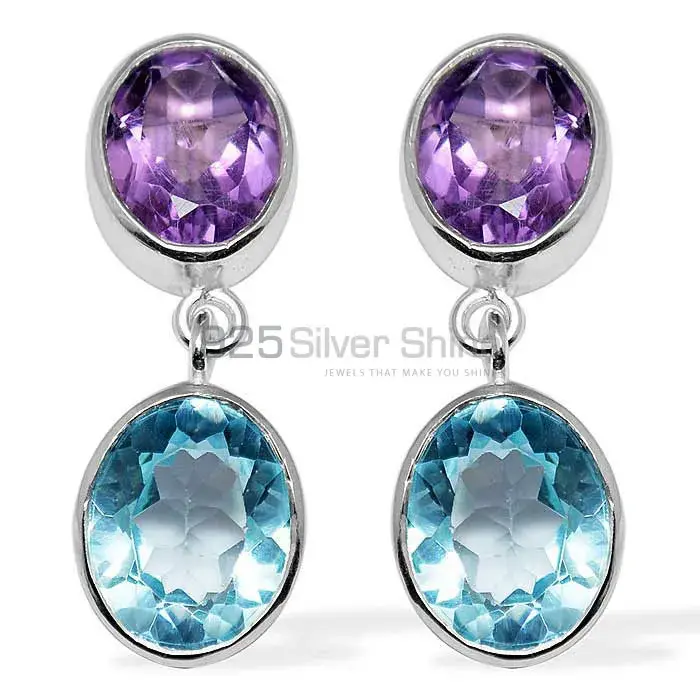 925 Sterling Silver Earrings In Natural Multi Gemstone 925SE1113_0