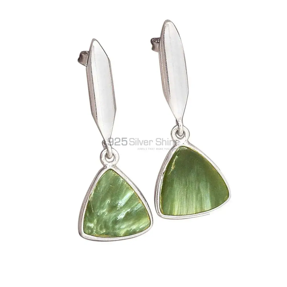925 Sterling Silver Earrings In Natural Seraphinite Gemstone 925SE2909_1