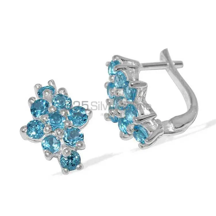 925 Sterling Silver Earrings In Semi Precious Blue Topaz Gemstone 925SE877_1