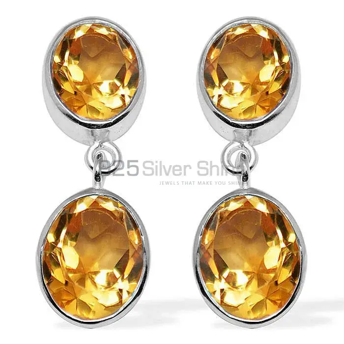 925 Sterling Silver Earrings In Semi Precious Citrine Gemstone 925SE1114_0