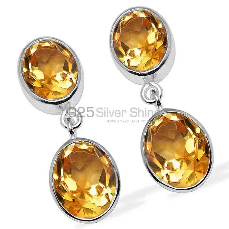 925 Sterling Silver Earrings In Semi Precious Citrine Gemstone 925SE1114_1