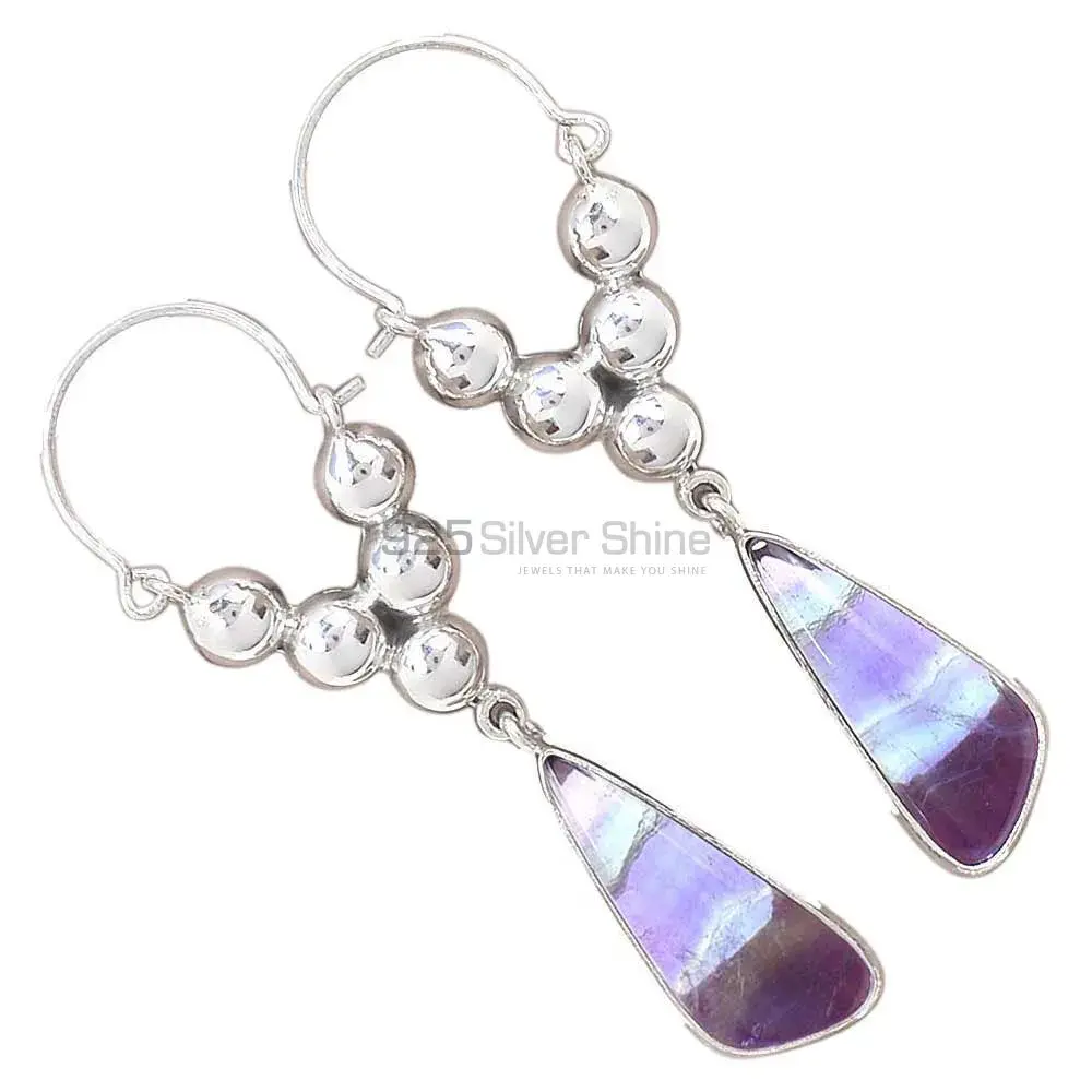 925 Sterling Silver Earrings In Semi Precious Fluorite Gemstone 925SE3068_2