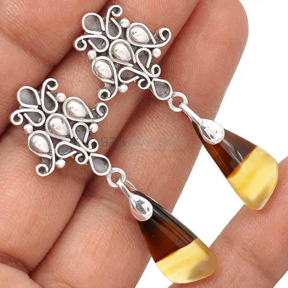 925 Sterling Silver Earrings In Semi Precious Montana Agate Gemstone 925SE2039_1