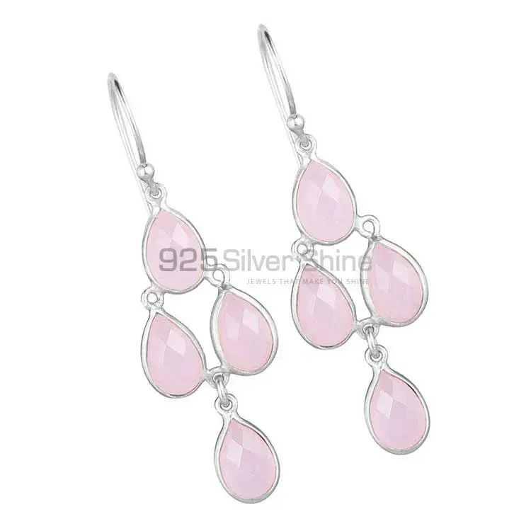 925 Sterling Silver Earrings In Semi Precious Rose Quartz Gemstone 925SE1859_1