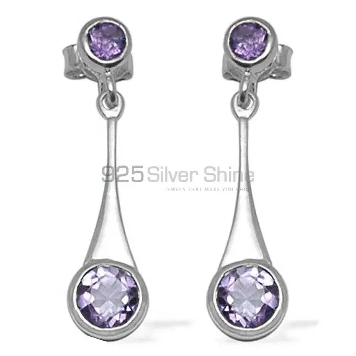 925 Sterling Silver Earrings In Genuine Amethyst Gemstone 925SE717_0
