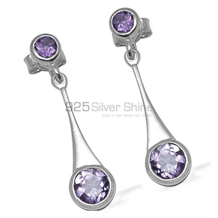 925 Sterling Silver Earrings In Genuine Amethyst Gemstone 925SE717_1