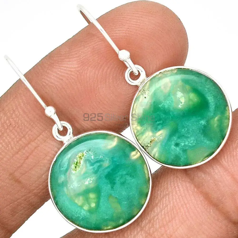 925 Sterling Silver Earrings In Genuine Chrysoprase Gemstone 925SE2274_1