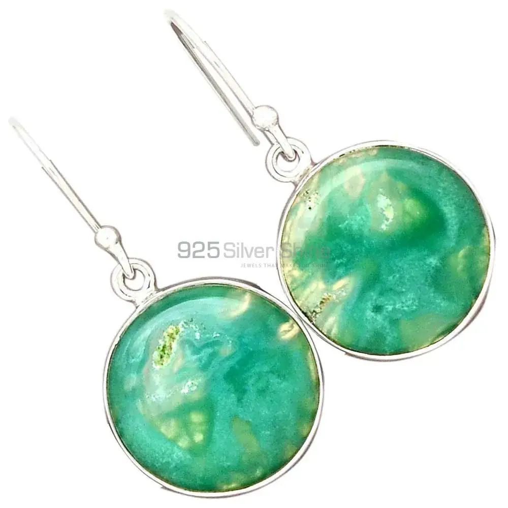 925 Sterling Silver Earrings In Genuine Chrysoprase Gemstone 925SE2274_2
