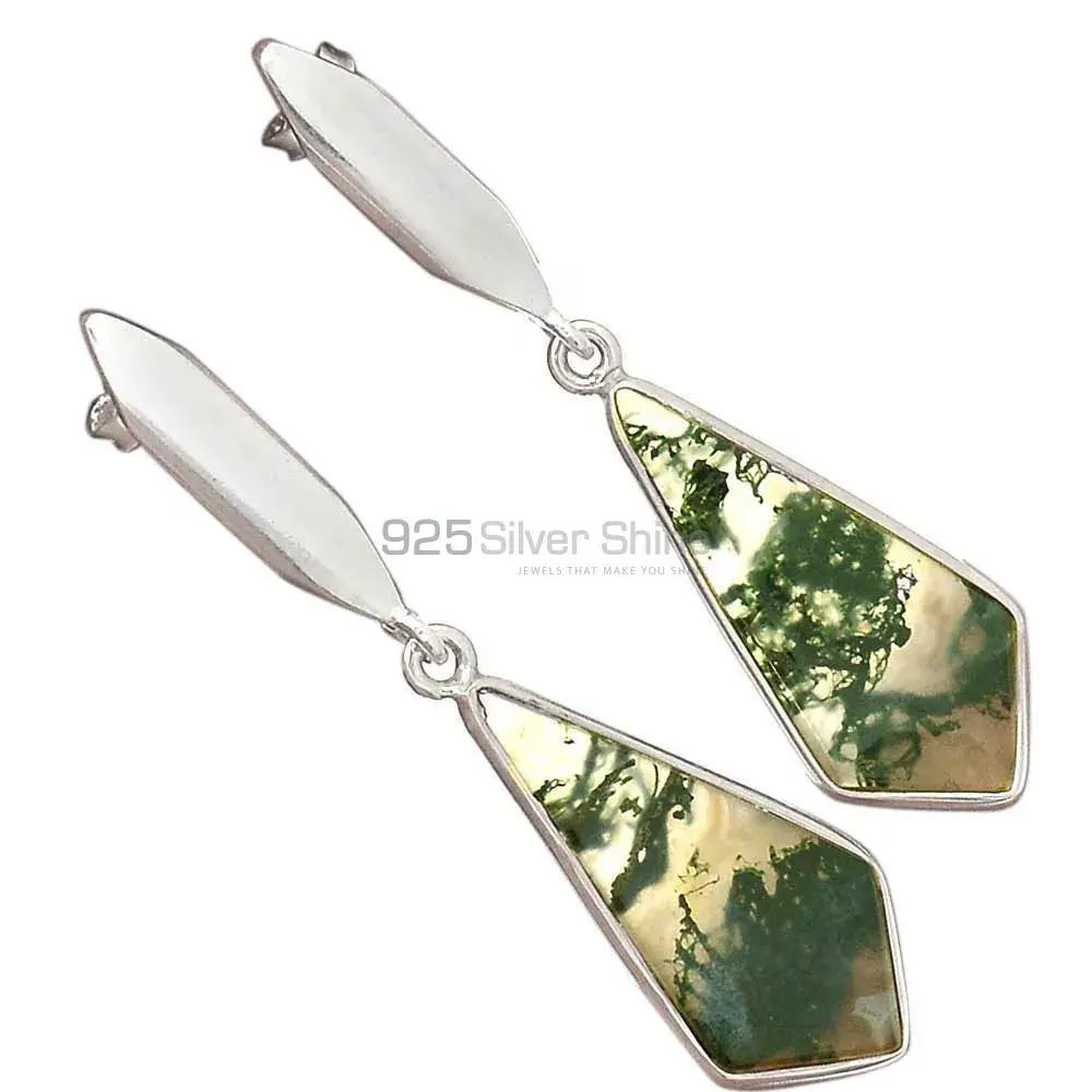 925 Sterling Silver Earrings In Genuine Moos Agate Gemstone 925SE2908_2