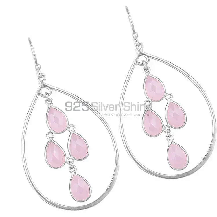 925 Sterling Silver Earrings In Genuine Rose Quartz Gemstone 925SE1857_1