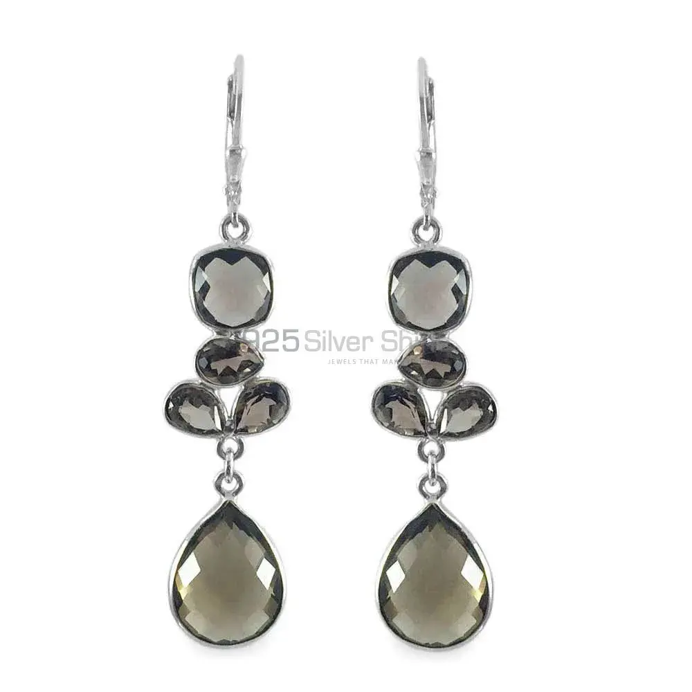 925 Sterling Silver Earrings In Genuine Smoky Quartz Gemstone 925SE1340_0