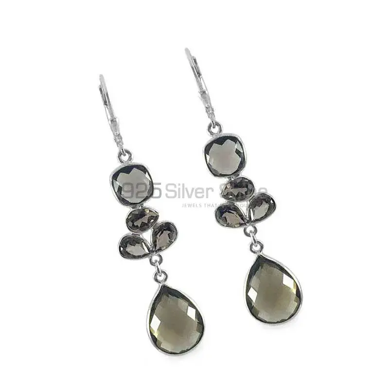 925 Sterling Silver Earrings In Genuine Smoky Quartz Gemstone 925SE1340_1