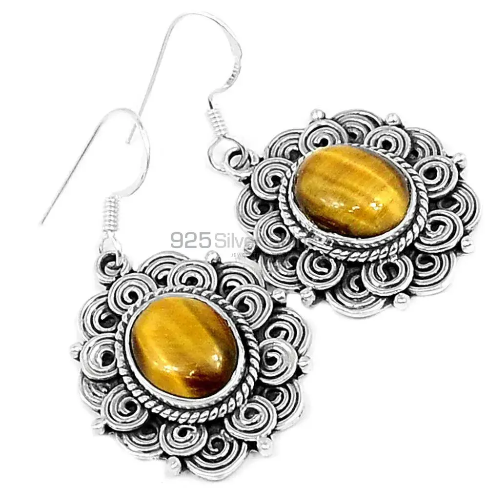 925 Sterling Silver Earrings In Genuine Tiger's Eye Gemstone 925SE2590_1