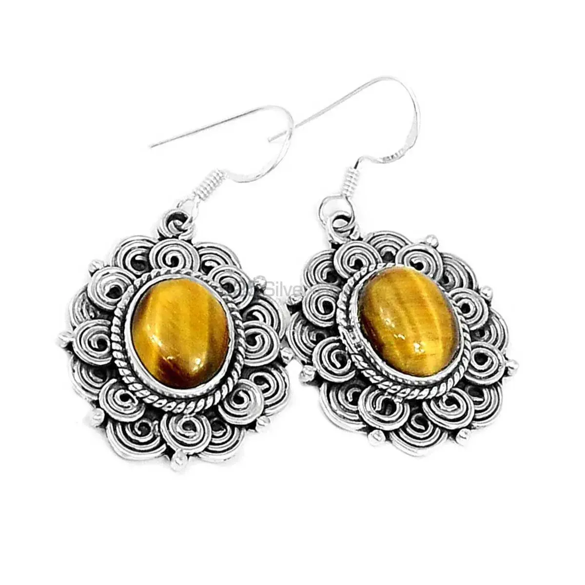 925 Sterling Silver Earrings In Genuine Tiger's Eye Gemstone 925SE2590_2