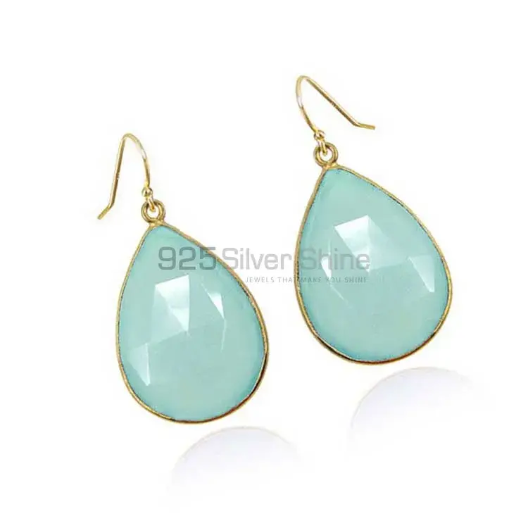 925 Sterling Silver Earrings In Natural Chalcedony Gemstone 925SE1934_1