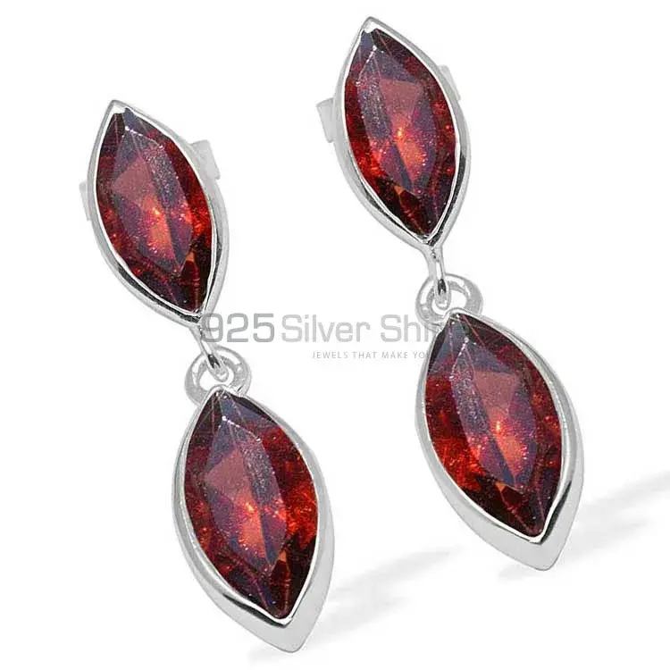 925 Sterling Silver Earrings In Natural Garnet Gemstone 925SE1110_1