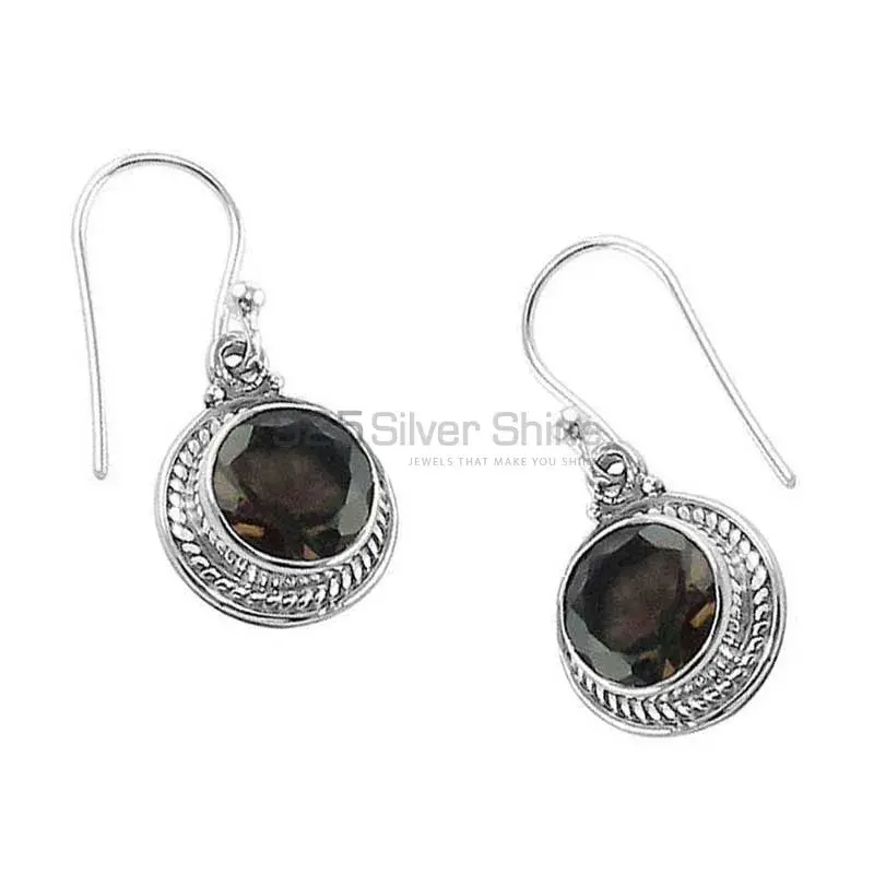 925 Sterling Silver Earrings In Natural Smoky Quartz Gemstone 925SE1338_1