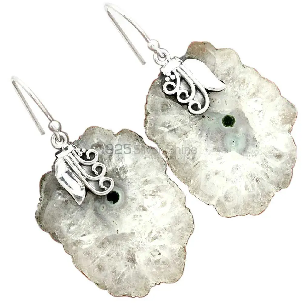 925 Sterling Silver Earrings In Natural Solar Druzy Gemstone 925SE2509_1