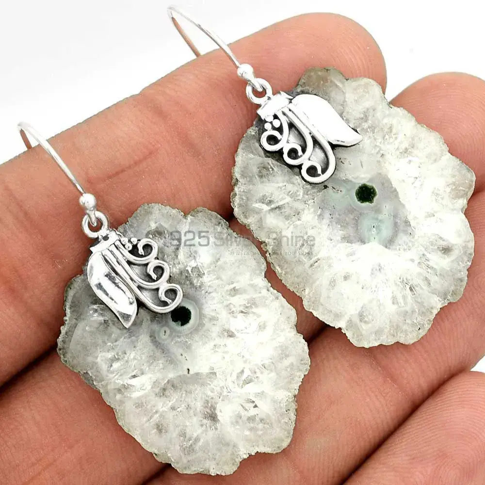 925 Sterling Silver Earrings In Natural Solar Druzy Gemstone 925SE2509_2