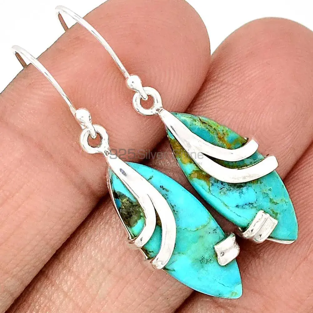 925 Sterling Silver Earrings In Semi Precious Copper Turquoise Gemstone 925SE2115_1