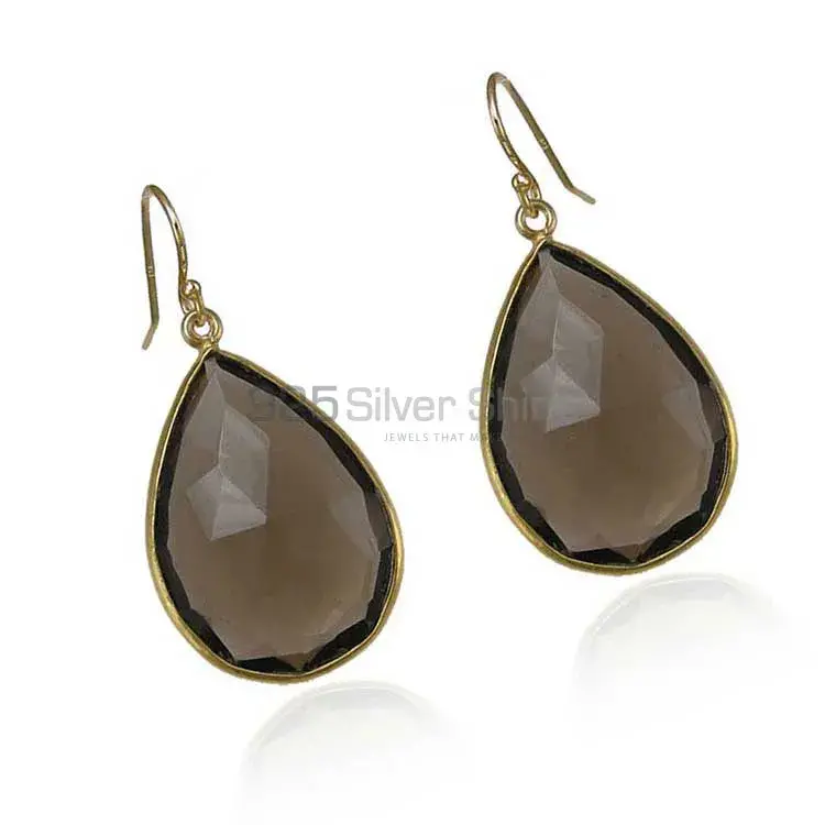 925 Sterling Silver Earrings In Semi Precious Smoky Quartz Gemstone 925SE1935_1