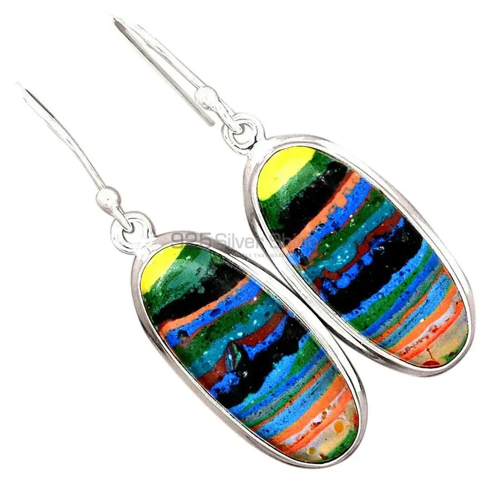925 Sterling Silver Handmade Earrings In Rainbow Calsilica Gemstone Jewelry 925SE2383_2