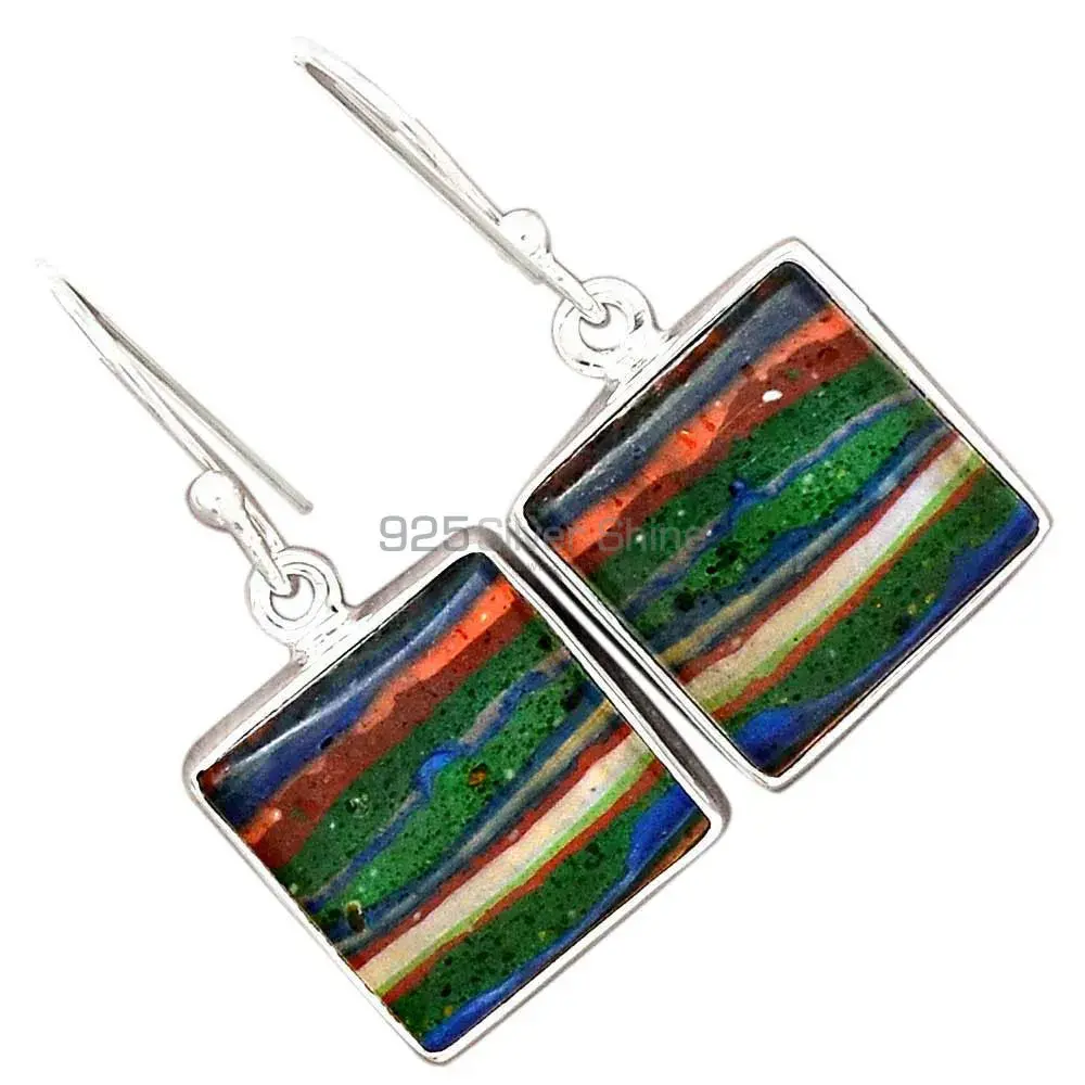 925 Sterling Silver Handmade Earrings In Rainbow Calsilica Gemstone Jewelry 925SE2383_4