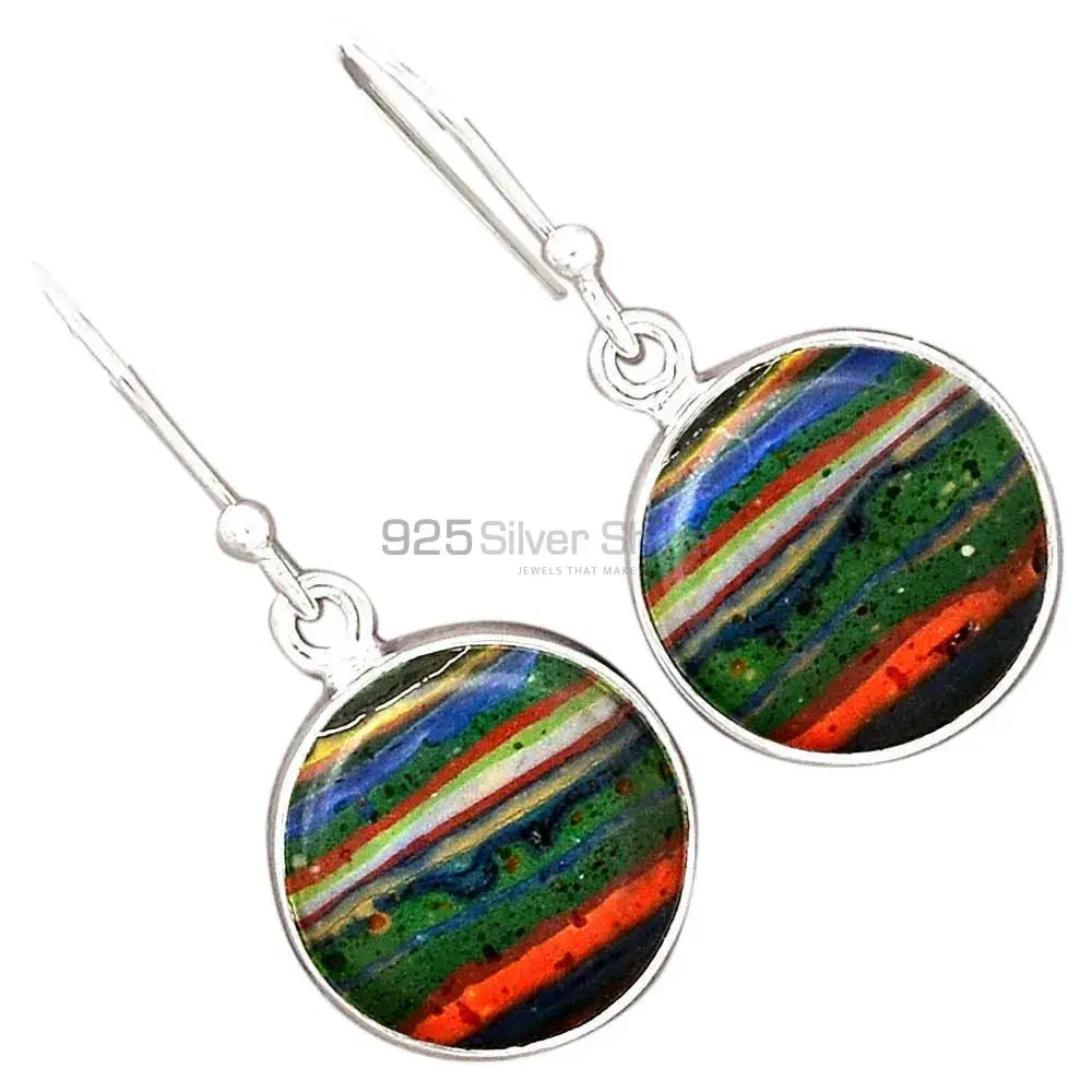 925 Sterling Silver Handmade Earrings In Rainbow Calsilica Gemstone Jewelry 925SE2383_5