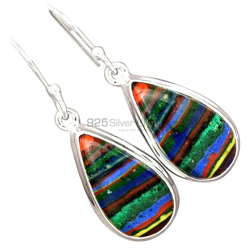 925 Sterling Silver Handmade Earrings In Rainbow Calsilica Gemstone Jewelry 925SE2383_7