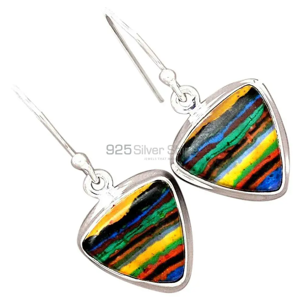 925 Sterling Silver Handmade Earrings In Rainbow Calsilica Gemstone Jewelry 925SE2383_8
