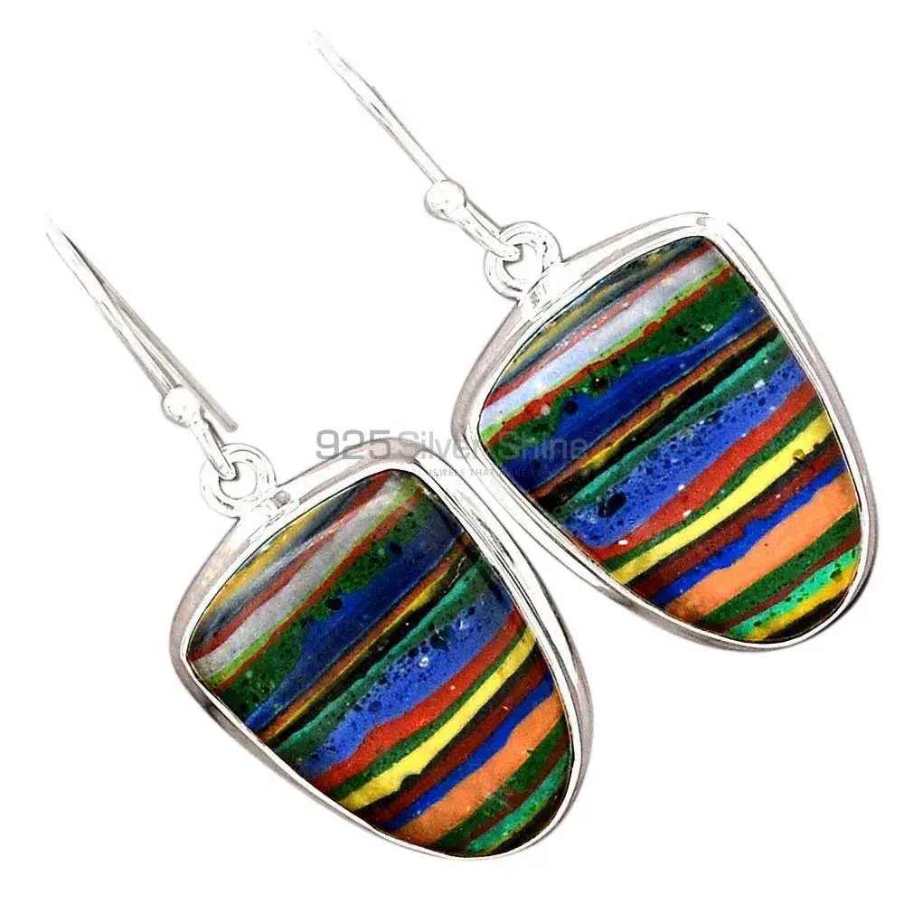 925 Sterling Silver Handmade Earrings In Rainbow Calsilica Gemstone Jewelry 925SE2383_9