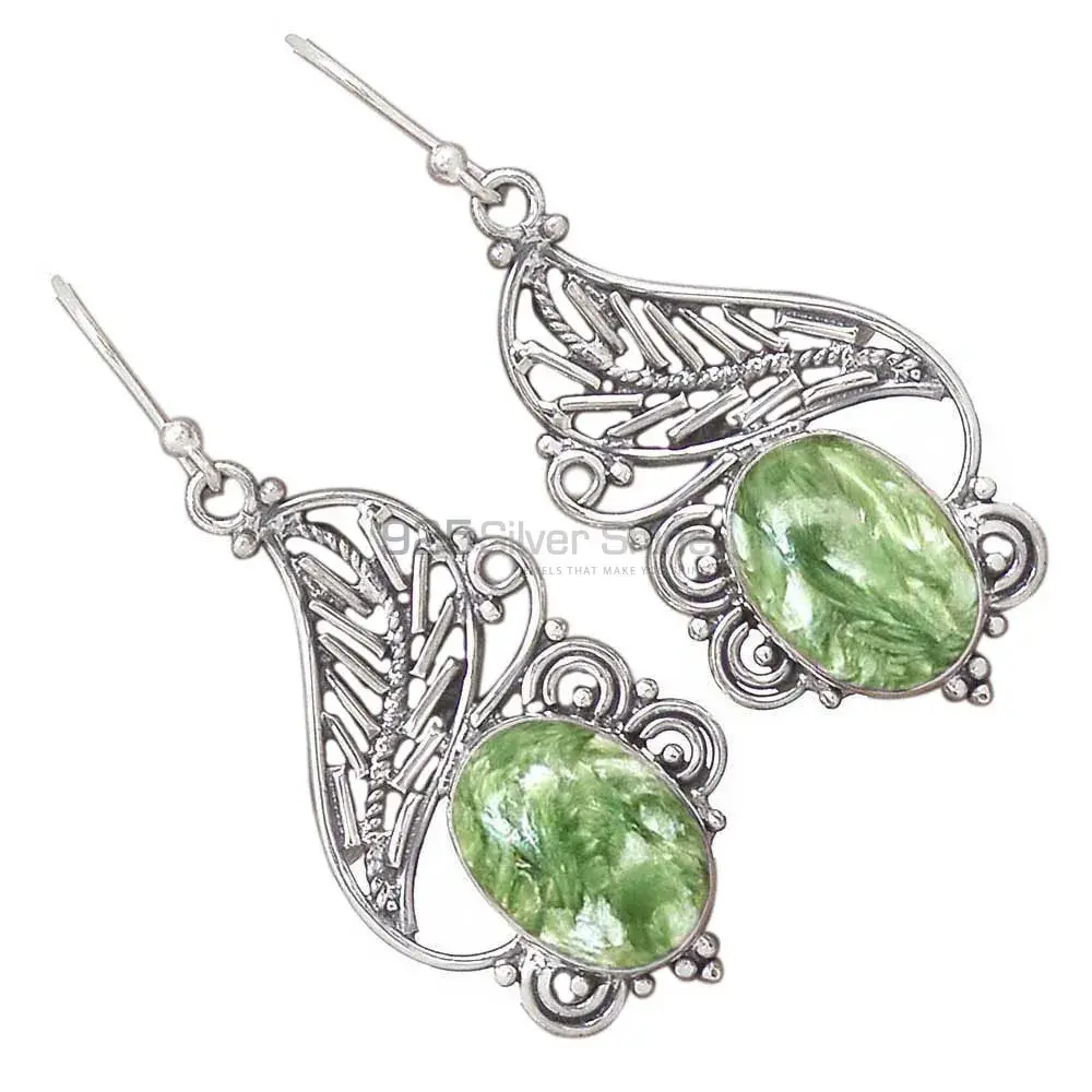 925 Sterling Silver Handmade Earrings In Seraphinite Gemstone Jewelry 925SE2936_2