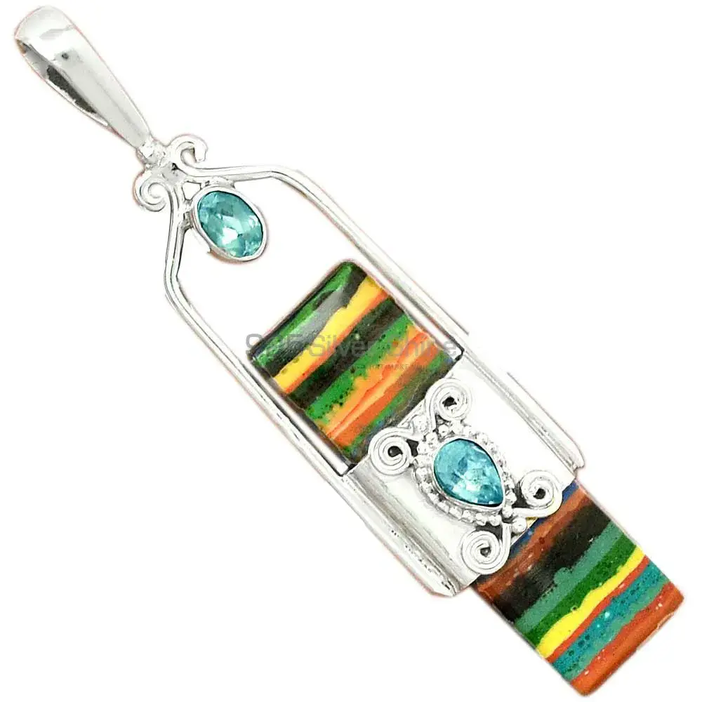 925 Sterling Silver Handmade Pendants In Multi Gemstone Jewelry 925SP61-1_2