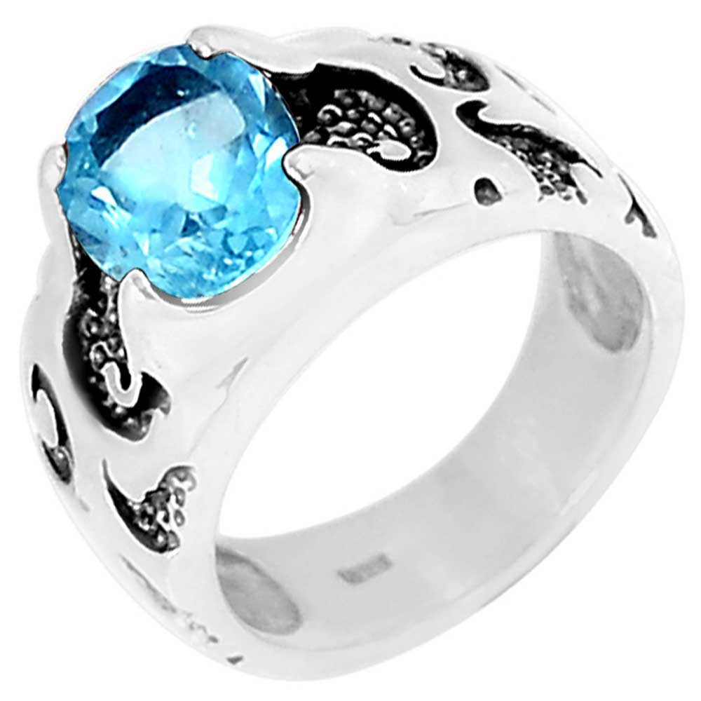 925 Sterling Silver Handmade Rings In Blue Topaz Gemstone Jewelry 925SR966_0
