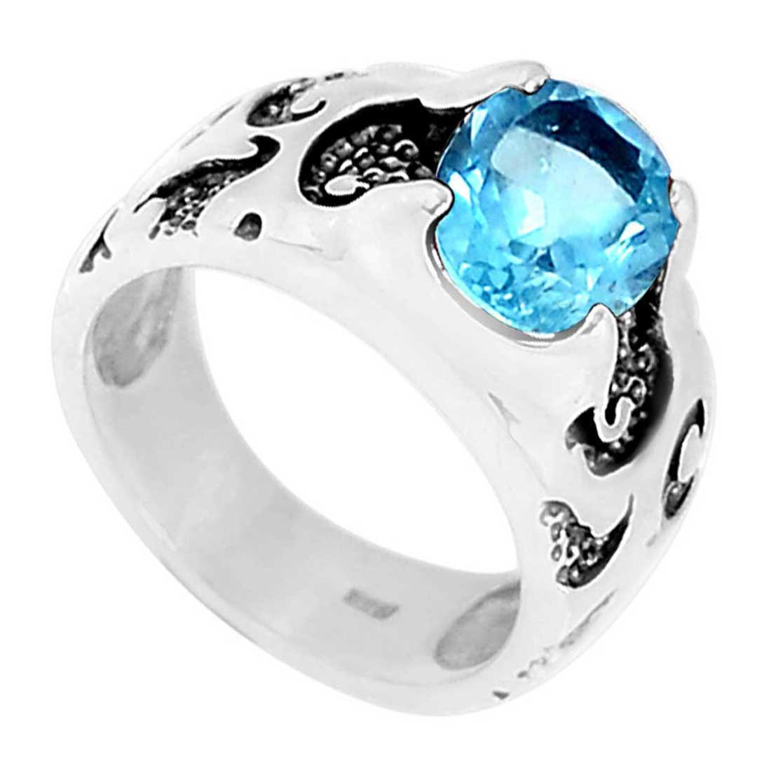 925 Sterling Silver Handmade Rings In Blue Topaz Gemstone Jewelry 925SR966_1