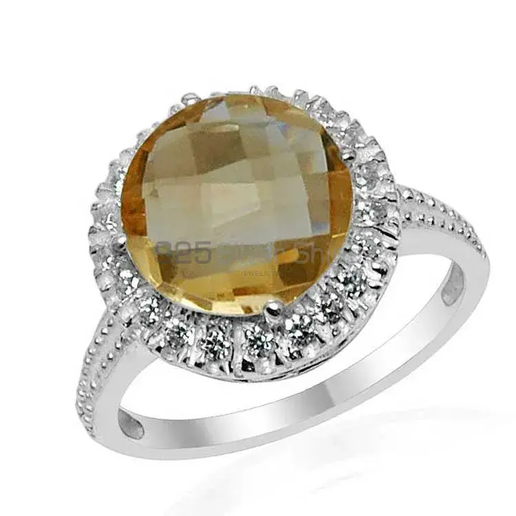 Women Sterling Silver Citrine And CZ Stone Rings 925SR1545_1