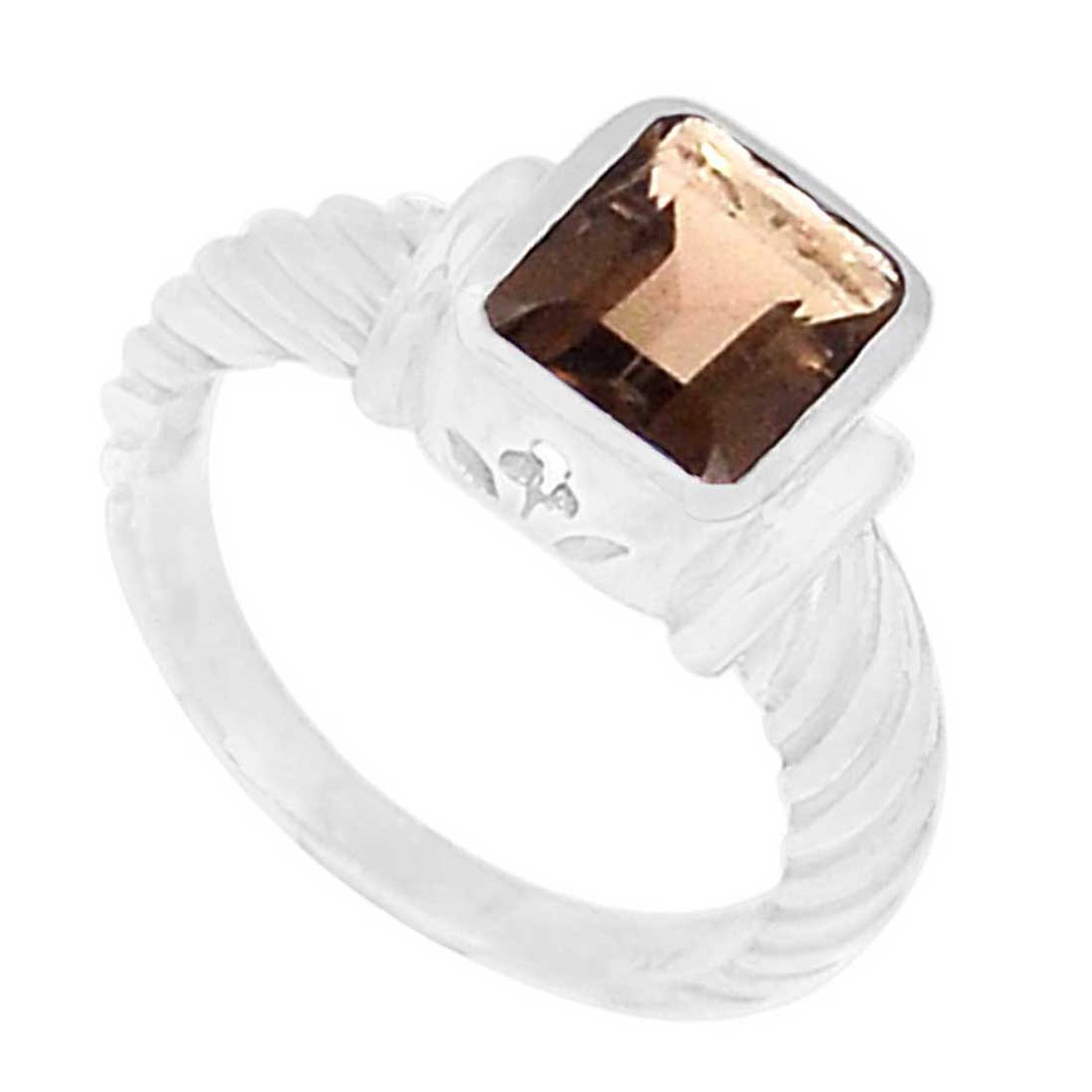 925 Sterling Silver Rings In Semi Precious Smoky Quartz Gemstone 925SR945_0