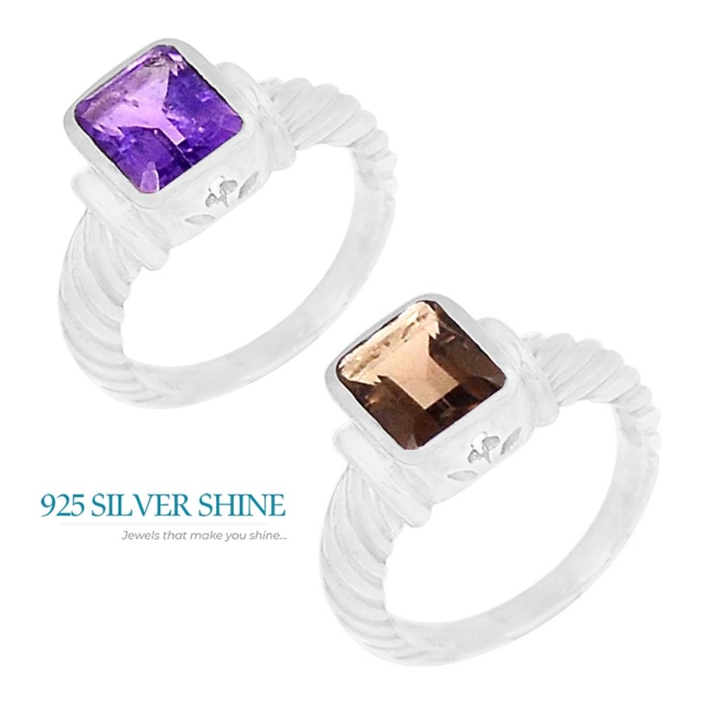 925 Sterling Silver Rings In Semi Precious Smoky Quartz Gemstone 925SR945_1