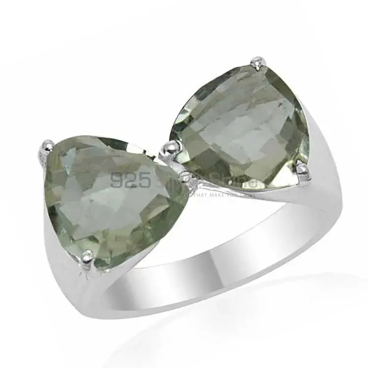 Tow Stone Green Amethyst Cut Stone Silver Rings 925SR1543_1